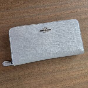 Coach Pebbled Grey Leather Zip Wallet